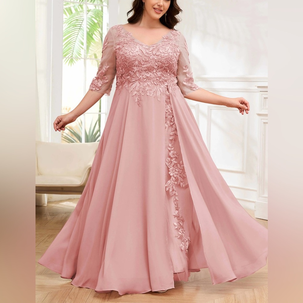 Elegant Rose Pink Maxi Dress with Lace Appliqué